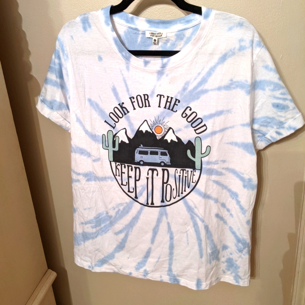 NBW XL blue and white tie dye crop top.